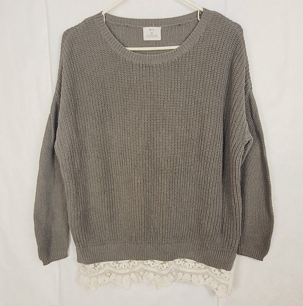 Pins and Needles olive green lace trim oversized sweater size XS Preppy Boho